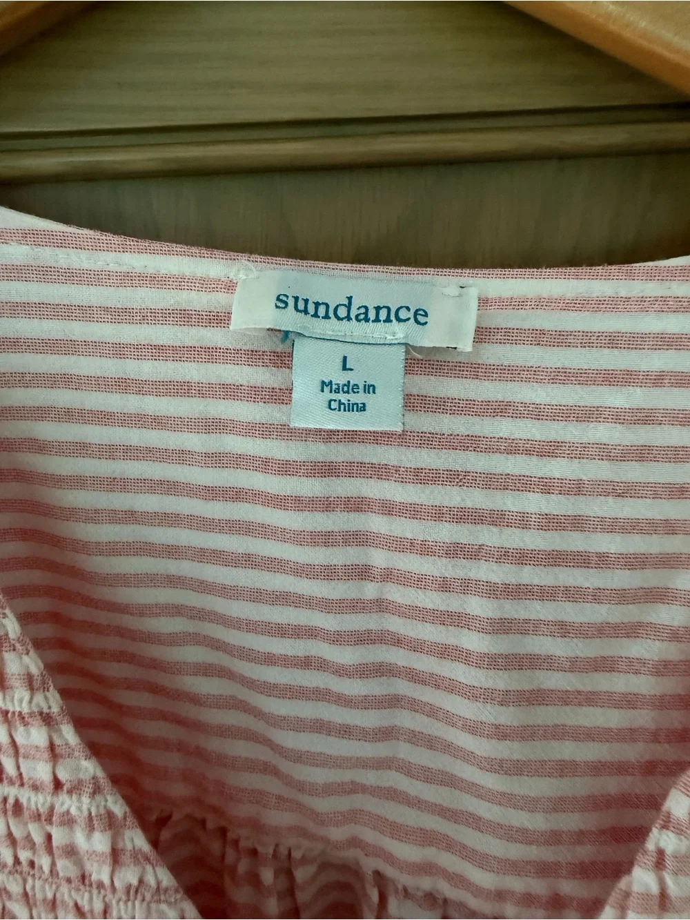 Sundance Julia Pink/Peach White Smocked V-Neck Babydoll Popover Top / LG